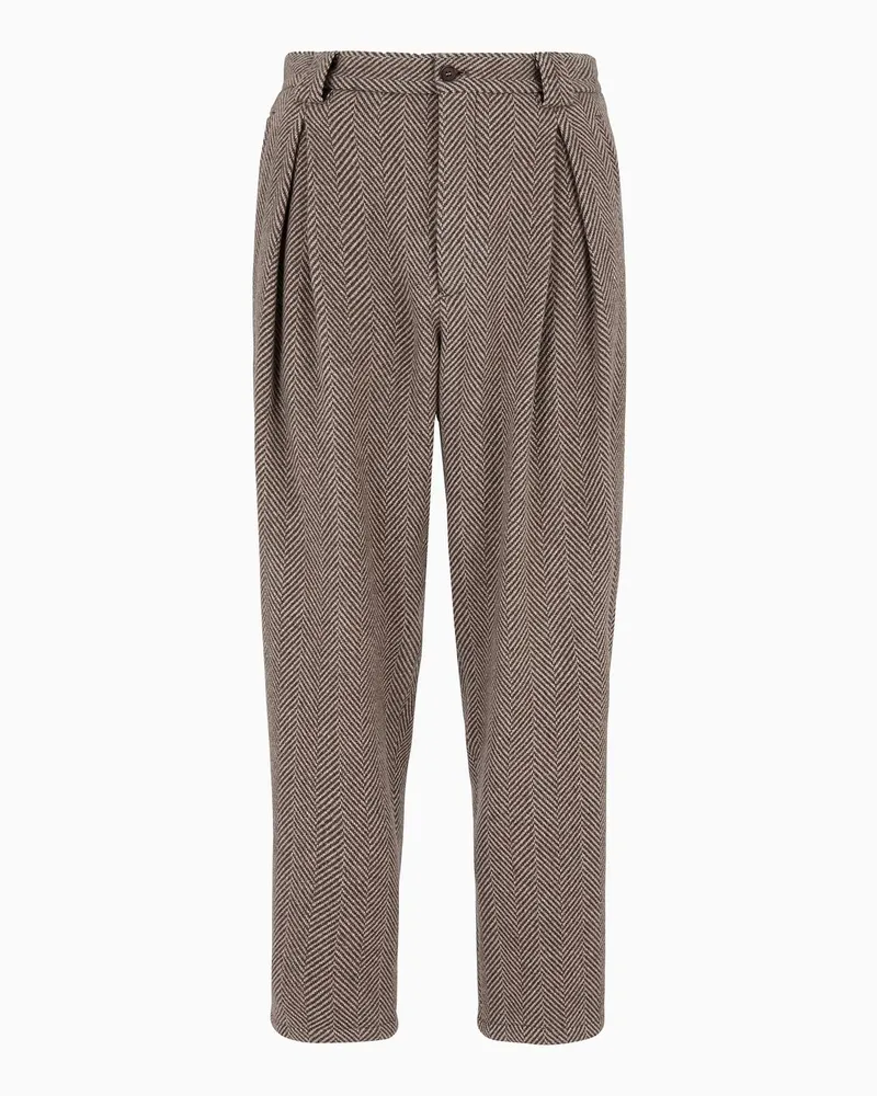 Giorgio Armani OFFICIAL STORE Pantaloni A Una Pince In Panno Di Misto Cashmere Jacquard Beige