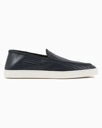 Giorgio Armani OFFICIAL STORE Galleria 3 Slip-on In Pelle Motivo Intreccio Blu