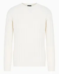 Giorgio Armani OFFICIAL STORE Maglia Girocollo In Cotone, Cashmere E Seta Jacquard Chevron Bianco