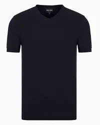 Giorgio Armani OFFICIAL STORE T-shirt Con Scollo A V Icon In Jersey Di Viscosa Stretch Blu