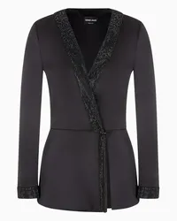 Giorgio Armani OFFICIAL STORE Giacca Lunga In Satin Con Profili In Strass E Cristalli Nero