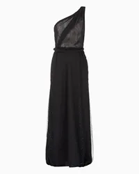 Giorgio Armani OFFICIAL STORE Abito Lungo Monospalla In Tulle Con Strass All-over Nero