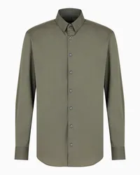 Giorgio Armani OFFICIAL STORE Camicia Slim Fit In Popeline Di Cotone Stretch Verde