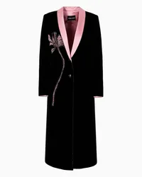 Giorgio Armani OFFICIAL STORE Cappotto Monopetto In Velluto Con Ricamo Floreale Nero