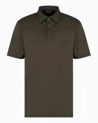 Giorgio Armani OFFICIAL STORE Polo In Interlock Di Puro Cotone Con Logo Ricamato Verde