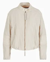 Giorgio Armani OFFICIAL STORE Blouson In Cotone E Lino Gessato Lurex Avorio