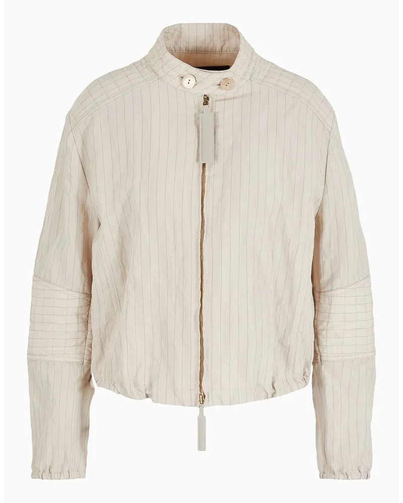 Giorgio Armani OFFICIAL STORE Blouson In Cotone E Lino Gessato Lurex Avorio