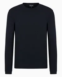 Giorgio Armani OFFICIAL STORE Maglia Girocollo A Maniche Lunghe In Jersey Di Viscosa Stretch Blu