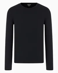 Giorgio Armani OFFICIAL STORE Maglia Girocollo In Interlock Di Puro Cashmere Blu