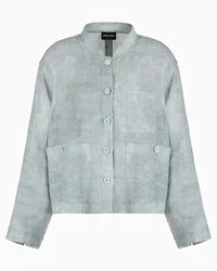 Giorgio Armani OFFICIAL STORE Denim Collection Camicia Morbida In Lino Effetto Denim Azzurro