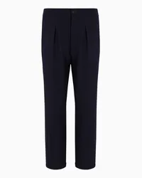 Giorgio Armani OFFICIAL STORE Pantaloni A Una Pince In Lana Vergine E Cashmere Seersucker Nero