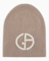 Giorgio Armani OFFICIAL STORE Beanie In Cashmere Con Logo Jacquard Beige