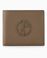 Giorgio Armani OFFICIAL STORE Portafoglio Bifold In Nappa Con Logo Ricamato Tortora