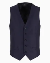 Giorgio Armani OFFICIAL STORE Gilet Monopetto In Lana Vergine Gessato Blu