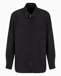 Giorgio Armani OFFICIAL STORE Giacca Camicia Con Zip In Tela Di Viscosa E Lino Nero