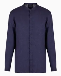 Giorgio Armani OFFICIAL STORE Camicia Regular Fit In Lino Blu