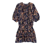 Short Ruffles Cotton Dress, Women , Navy