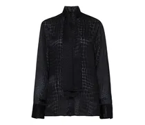 Crocodile print shirt with lavaliere collar, Women , Black