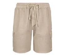 Linen Bermuda Shorts Cargo Pockets, Men, Beige