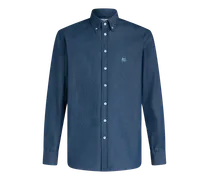 Camicia In Denim Con Logo, Uomo, Blu Navy