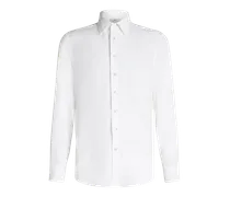 Camicia In Cotone A Righe Tonali, Uomo, Bianco
