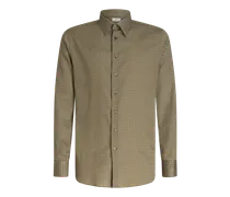 Camicia In Cotone Micro Stampa Geometrica, Uomo, Verde