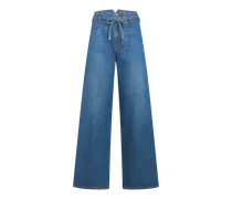Jeans Culotte Con Cintura, Donna, Blu Navy