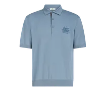 Polo In Cashmere E Cotone Con Logo, Uomo, Azzurro