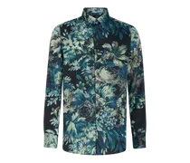Camicia In Cotone Con Stampa Floreale, Uomo, Blu Navy