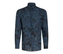Camicia In Cotone Paisley, Uomo, Blu Navy
