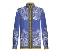 Camicia In Crêpe De Chine Bouquet, Donna, Azzurro