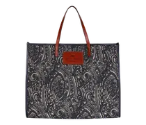 Shopping Bag Grande In Tessuto Jacquard, Donna, Blu Navy