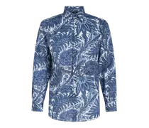 Camicia In Cotone Con Stampa Paisley Floreale, Uomo, Blu Navy