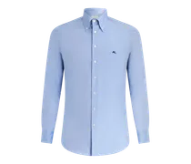 Camicia In Cotone Con Colletto Stampato, Uomo, Blu Navy