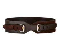 Cintura In Pelle Con Tre Ardiglioni E Logo, Donna, Marrone