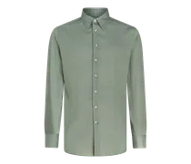 Camicia In Cotone Micro Stampa Geometrica, Uomo, Azzurro