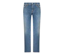 Jeans Con Lavorazione Vintage E Pegaso, Uomo, Azzurro