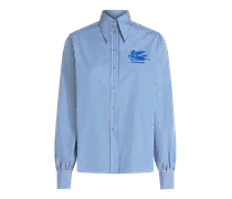 Camicia A Righe Con Logo , Donna, Blu Navy
