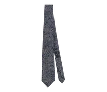 Cravatta In Seta Con Disegni Paisley Grafici, Uomo, Blu Navy