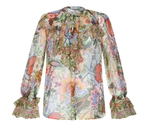 Camicia In Seta Stampata Con Rouches, Donna, Multicolor