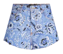 Shorts In Denim Con Stampa, Donna, Azzurro