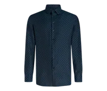 Camicia In Cotone Con Stampa Cravatteria, Uomo, Blu Navy