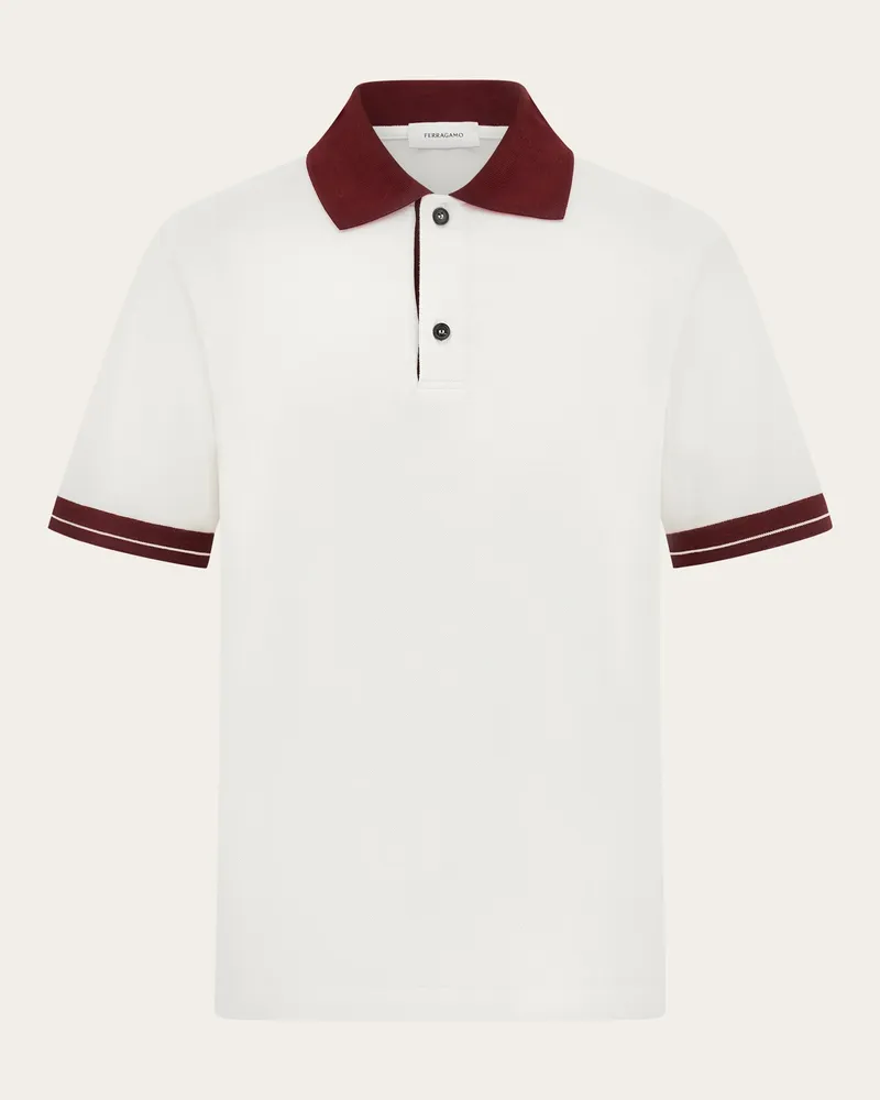 Ferragamo Uomo Polo manica corta color block Bianco Bianco