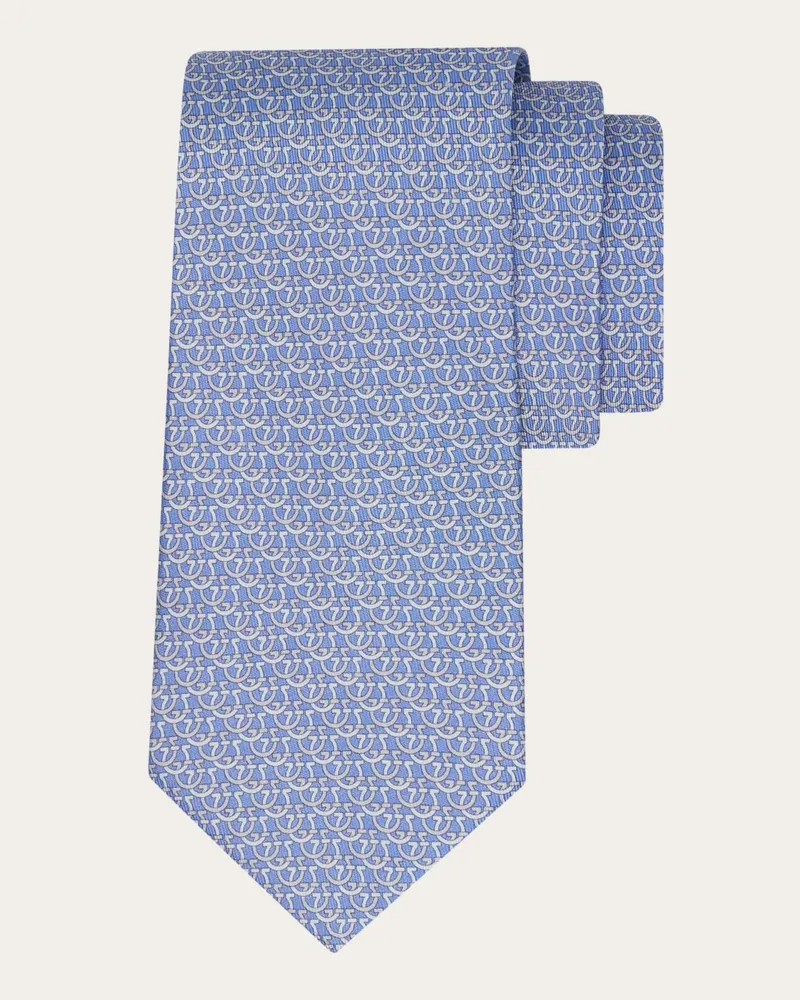 Ferragamo Uomo Cravatta in seta stampa Gancini cerchio Blu Blu
