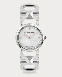 Ferragamo Donna Orologio Double Gancini Stud Bianco Bianco