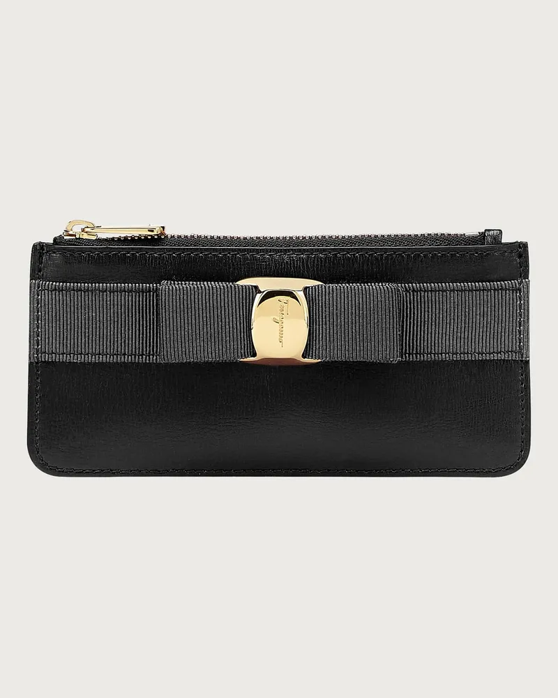 Ferragamo Donna Porta carte di credito fiocco Vara Nero Nero