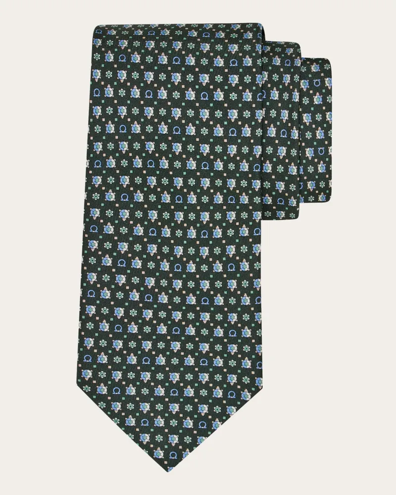 Ferragamo Uomo Cravatta in seta stampa Tartaruga Verde Verde