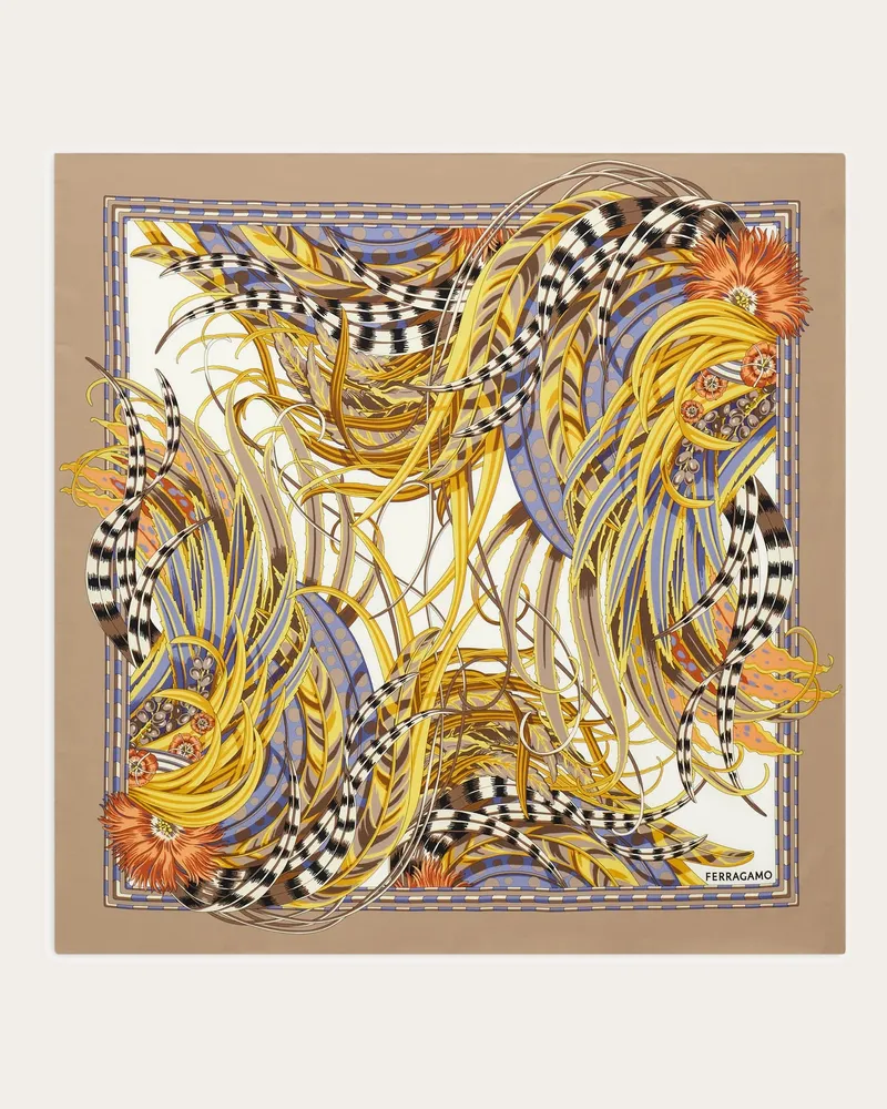 Ferragamo Donna Foulard in seta stampa Rooster Beige Beige