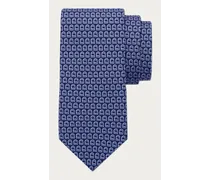 Uomo Cravatta in seta stampa Gancini intrecciati Blu