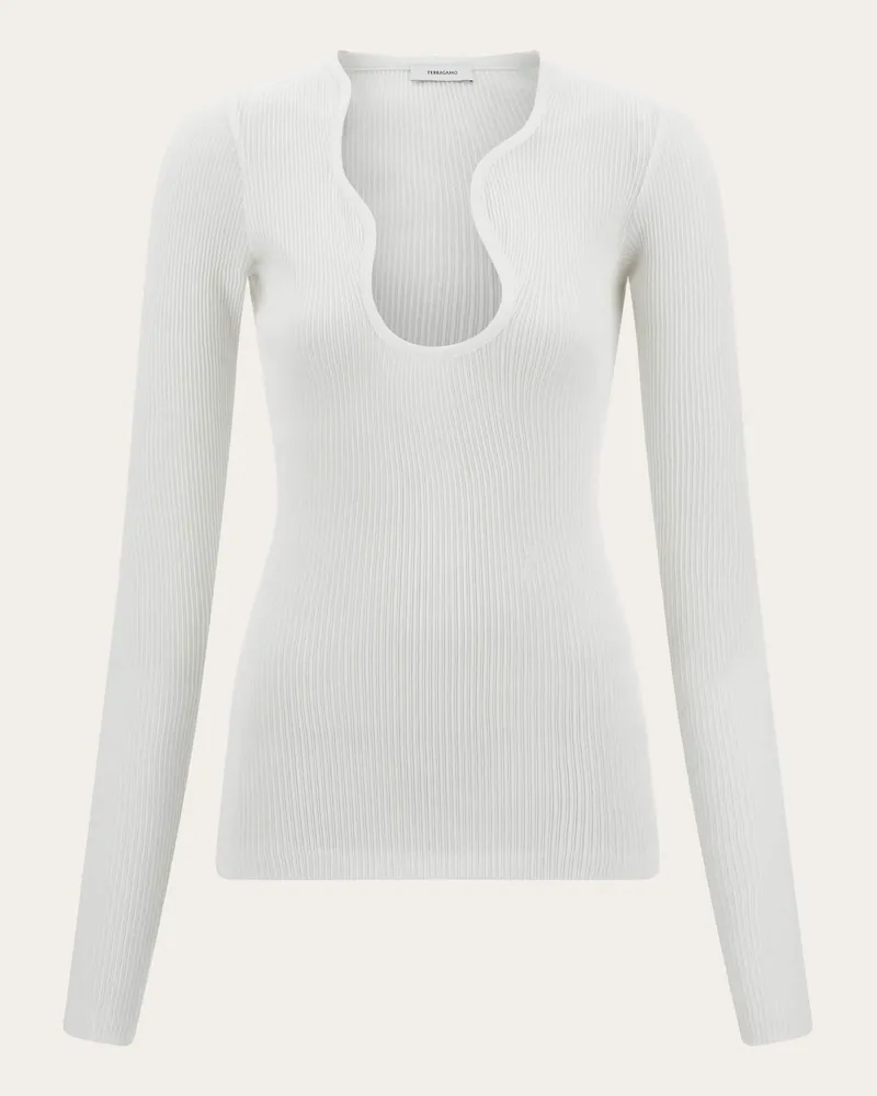 Ferragamo Donna Maglia scollo sagomato Bianco Bianco